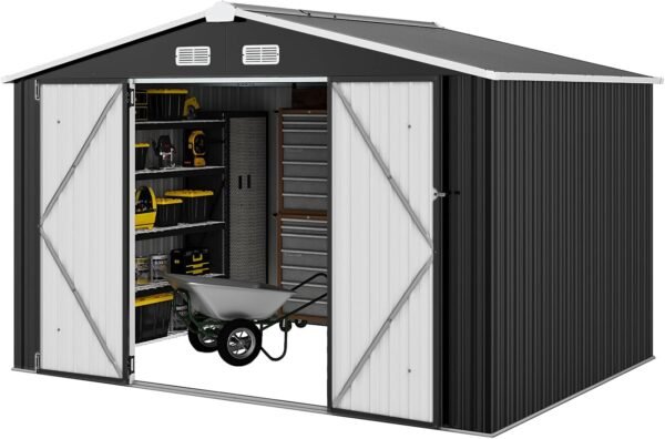 71rwalI6tXL._AC_SL1500_ 10 x 8 FT Black Galvanized Steel Outdoor Storage Shed with Lockable Door