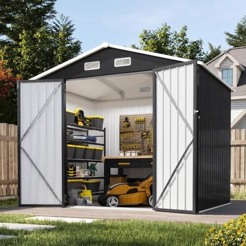 8 x 6 FT Black Galvanized Steel Outdoor Storage Shed with Double Doors