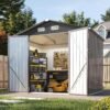 8 x 6 FT Brown Galvanized Steel Outdoor Storage Shed with Double Doors