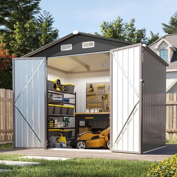 8 x 6 FT Brown Galvanized Steel Outdoor Storage Shed with Double Doors