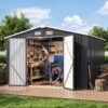 81iRoym6S4L._AC_SL1500_ 10 x 8 FT Black Galvanized Steel Outdoor Storage Shed with Lockable Door