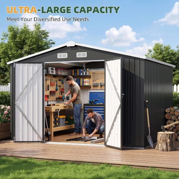 91dCvWlT0BL._AC_SL1500_ 10 x 8 FT Black Galvanized Steel Outdoor Storage Shed with Lockable Door